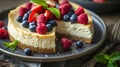 Homemade cheesecake with fresh berries and mint for dessert Royalty Free Stock Photo