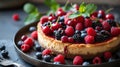 Homemade cheesecake with fresh berries and mint for dessert Royalty Free Stock Photo