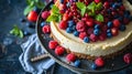 Homemade cheesecake with fresh berries and mint for dessert Royalty Free Stock Photo