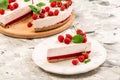 Homemade cheesecake with fresh berries and mint, healthy organic summer dessert pie cheesecake. Vanilla Cheese Cake with cheese Royalty Free Stock Photo