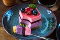 Homemade cheesecake with fresh blueberries and raspberry for dessert Royalty Free Stock Photo