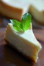 Homemade cheesecake with mint leaves