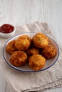 Homemade Cheesy Chicken Nuggets with Ketchup, side view. Copy space Royalty Free Stock Photo
