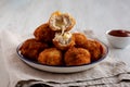 Homemade Cheesy Chicken Nuggets with Ketchup, side view Royalty Free Stock Photo