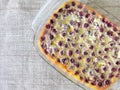 Homemade cherry clafoutis dessert. The clafoutis is a cake traditionally composed of masked cherries. Royalty Free Stock Photo