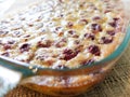 Homemade cherry clafoutis dessert. The clafoutis is a cake traditionally composed of masked cherries. Royalty Free Stock Photo