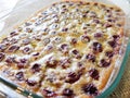 Homemade cherry clafoutis dessert. The clafoutis is a cake traditionally composed of masked cherries. Royalty Free Stock Photo