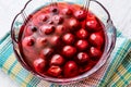 Homemade Cherry Compote in glass bowl / Komposto