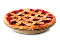 Homemade cherry pie with lattice pastry isolated on white Royalty Free Stock Photo