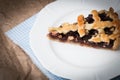 Homemade cherry pie with walnuts and a crispy crust. Royalty Free Stock Photo