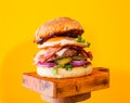 Homemade chicken burger with bacon and fried egg Royalty Free Stock Photo