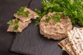 Homemade chicken liver pate with matzo and parsley