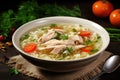 Homemade chicken noodle soup with vegetables and spices in a bowl. Healthy food concept Royalty Free Stock Photo