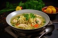 Homemade chicken noodle soup with vegetables and spices in a bowl. Healthy food concept Royalty Free Stock Photo