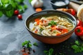 Homemade chicken noodle soup with vegetables and spices in a bowl. Healthy food concept Royalty Free Stock Photo