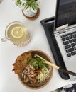 Homemade Chicken porridge and infused lemon water