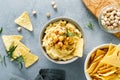 Homemade chickpea hummus with chips