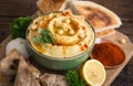 Homemade chickpea hummus with olive oil