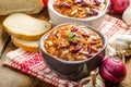 Homemade chilli con carne, bio bread Royalty Free Stock Photo