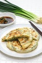 Homemade Chinese green onion pancakes. Royalty Free Stock Photo