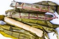 Homemade Chinese snack zongzi for Dragon boat festival on white Royalty Free Stock Photo