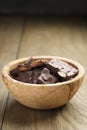 Homemade chocolate with almonds in wood bowl Royalty Free Stock Photo