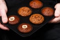 Homemade chocolate, banana and caramel muffins