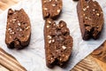 Homemade chocolate biscotti cookies with almond on parchment paper