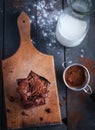 Homemade chocolate brownies on cutting board, top view Royalty Free Stock Photo