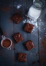 Homemade chocolate brownies on cutting board, top view Royalty Free Stock Photo