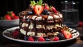 Homemade chocolate cake with fresh berries, whipped cream indulgence generated by AI Royalty Free Stock Photo