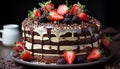 Homemade chocolate cake with fresh strawberry and whipped cream generated by AI Royalty Free Stock Photo