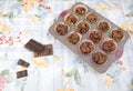 Homemade chocolate cereal cakes in a baking tray Royalty Free Stock Photo