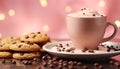 Homemade chocolate chip cookie on rustic table, coffee break generated by AI Royalty Free Stock Photo