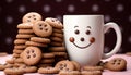 Homemade chocolate chip cookie stack on wood table, coffee break generated by AI Royalty Free Stock Photo