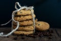 Homemade Chocolate chip cookies, freshly baked on rustic wooden table. Royalty Free Stock Photo