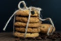 Homemade Chocolate chip cookies, freshly baked on rustic wooden table. Royalty Free Stock Photo