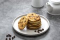 Homemade chocolate chip cookies. Isolated on dark background. Sweet delicious snack Royalty Free Stock Photo