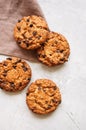 Homemade chocolate chip cookies on a white stone background. Top Royalty Free Stock Photo