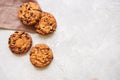 Homemade chocolate chip cookies on a white stone background. Top Royalty Free Stock Photo