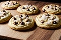homemade chocolate chips cookies on wooden table