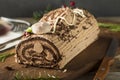 Homemade Chocolate Christmas Yule Log Royalty Free Stock Photo