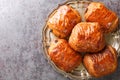 Homemade Chocolate Croissants Pain au Chocolat closeup in the plate. Horizontal top view Royalty Free Stock Photo