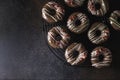 Homemade Chocolate Donuts with chocolate coating. National Donut Day. Homemade baking. Royalty Free Stock Photo