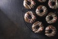 Homemade Chocolate Donuts with chocolate coating. National Donut Day. Homemade baking. Royalty Free Stock Photo