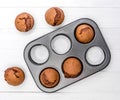 Homemade chocolate muffins in baking pan Royalty Free Stock Photo