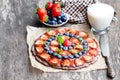Homemade chocolate natural fruit pizza with berries Royalty Free Stock Photo