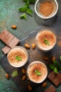 Homemade chocolate-nut mousse on a stone or slate background. Royalty Free Stock Photo