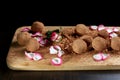 Homemade chocolate and nuts candy balls with cocoa powder-2. Royalty Free Stock Photo