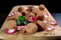 Homemade chocolate and nuts candy balls with cocoa powder. Royalty Free Stock Photo